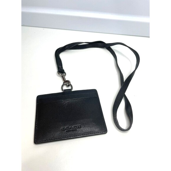 COACH East West Lanyard ID Case Badge Holder in Black Sport Calf Leather 63629 - Picture 1 of 8